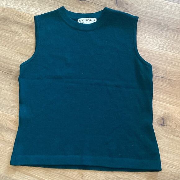 St. John Knit Emerald Forest Green mock neck Sleeveless Shell Tank size Small P - Picture 1 of 6